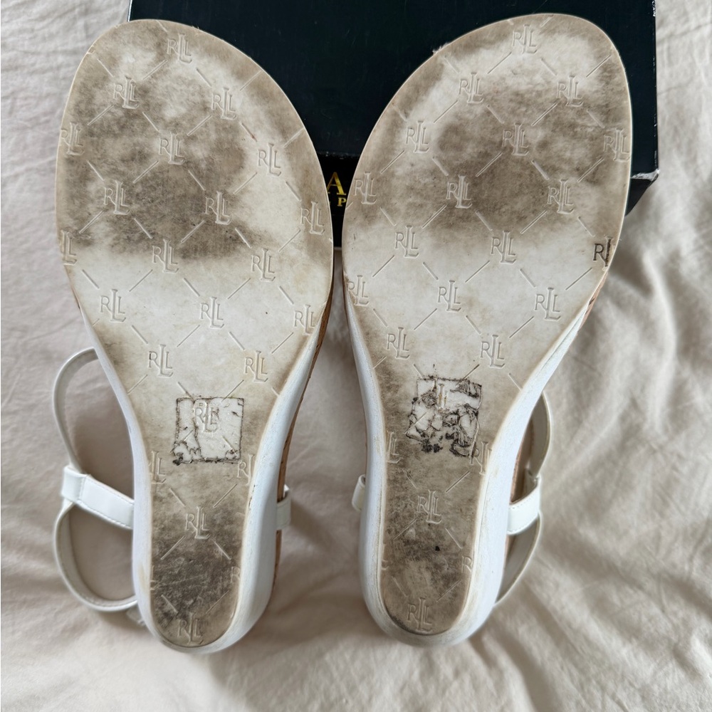 Vintage White Patent REETA Ralph Lauren Heeled Cork Sandal - Picture 6 of 8